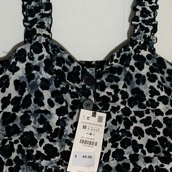 Zara Black Animal Print Ruffled Straps Button-Down Dress. Size Medium NWT - Picture 7 of 12